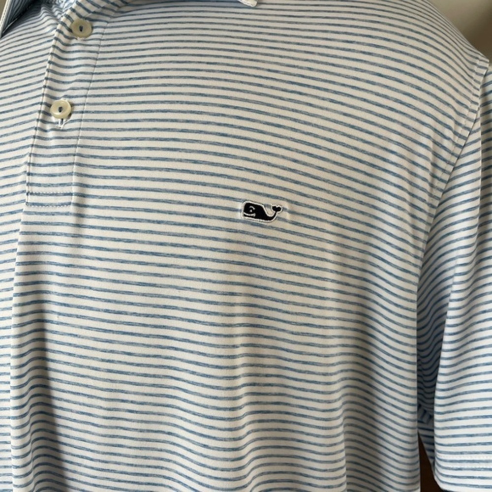 VINEYARD VINES Performance White Blue Striped Sankaty Polo Shirt Golf Size XXL - Picture 4 of 13
